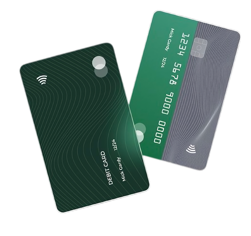 Robotic hand holding a Monarch Gray Haven credit card